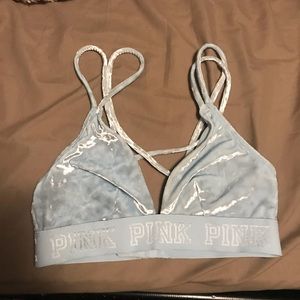 VS PINK BLUE VELVET BRALETTE